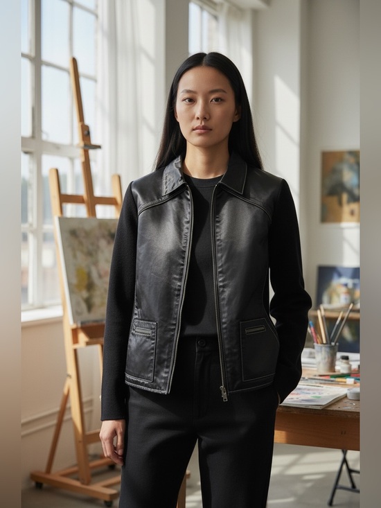 Alejandra Iglesias Jackets & Blazers - Women's Black Leather Zip-Front Jacket by